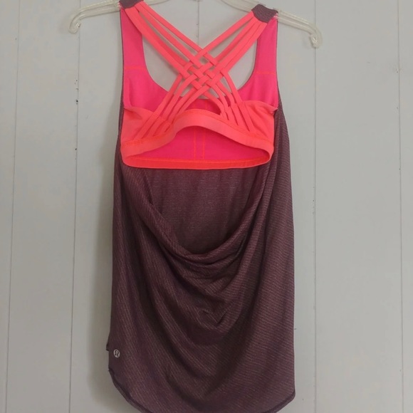 Lululemon Tank Top Free to be Wild Built In Bra Heathered open back Plum - Picture 2 of 6